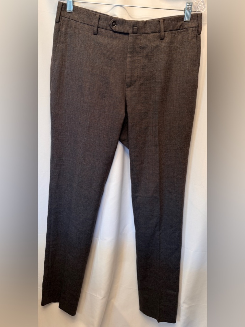PT01 Pantaloni Torino 32x34 Slim Stretch Wool Spandex Tweed Pants Gray Brown